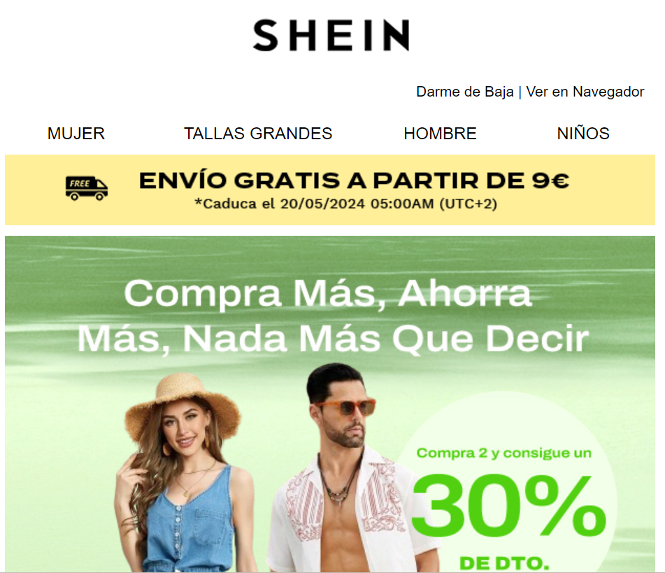 Ejemplo de CTA estratégico de SHEIN