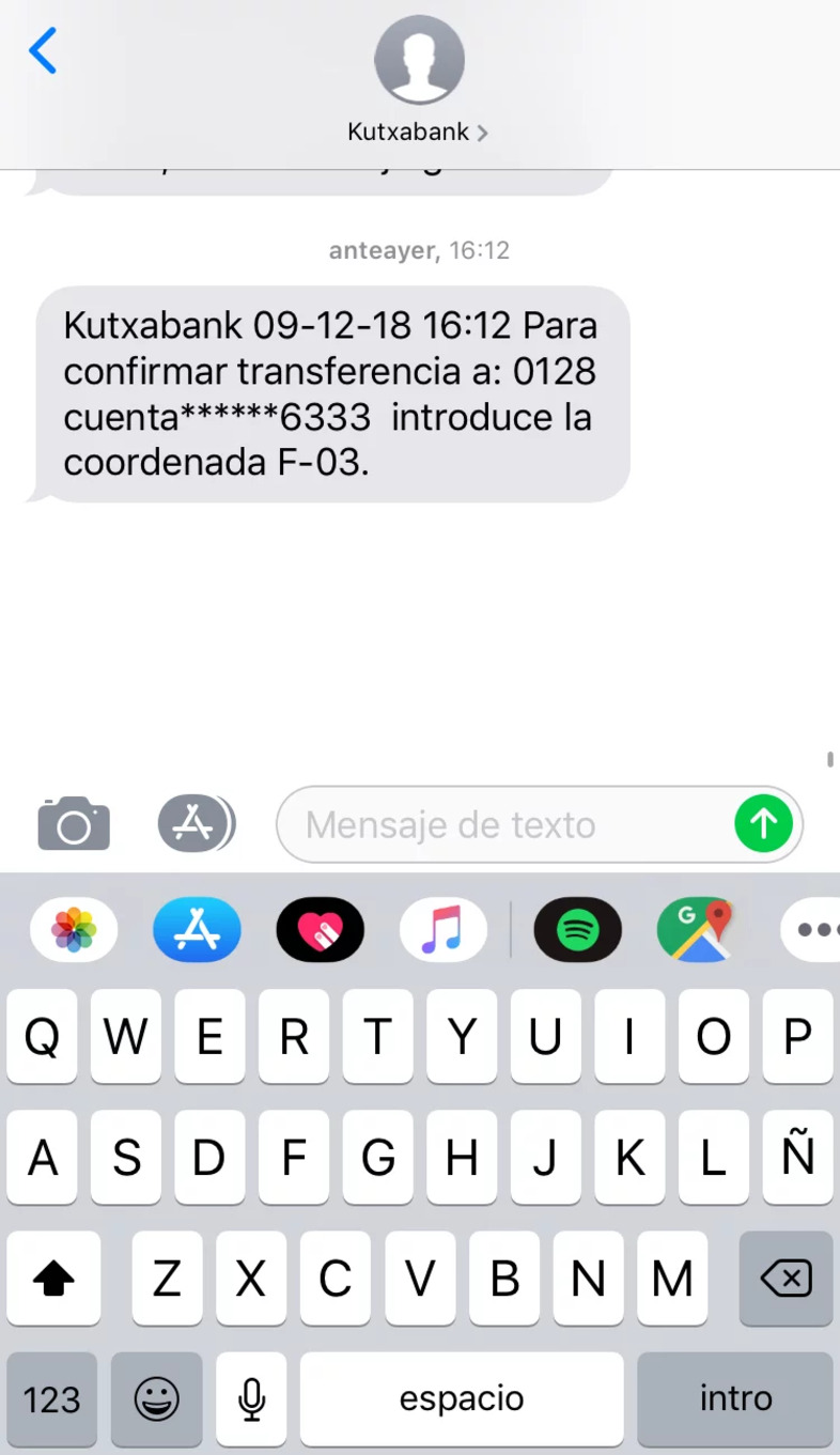 sms seguridad banco