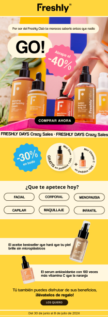 Ejemplo de newsletter llamativa de Freshly Cosmetics 