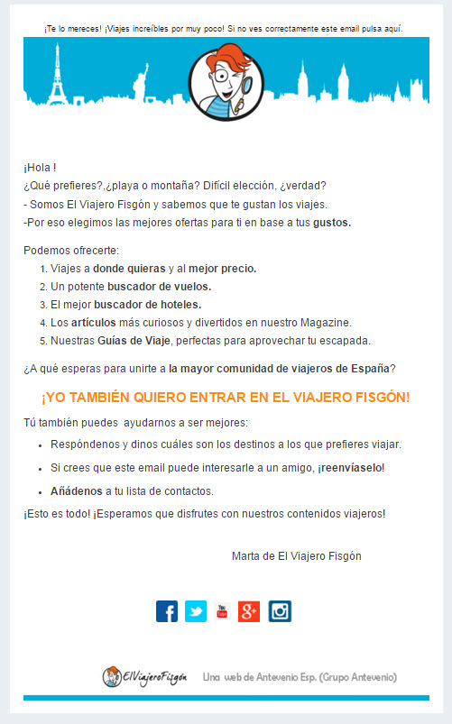 2 email de El Viajero Fisgón para mejorar la activación de usuarios de base de datos de email