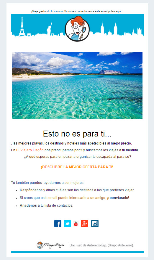 3 email de El Viajero Fisgón para mejorar la activación de usuarios de base de datos de email