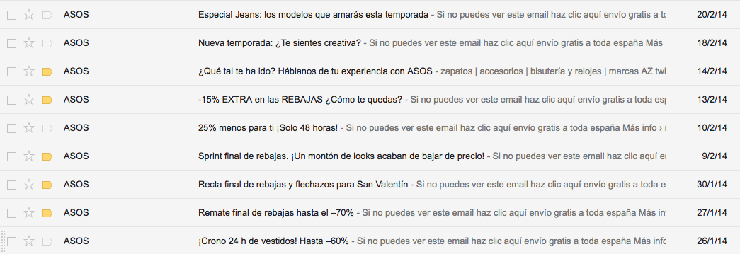 demasiada frecuencia de emails