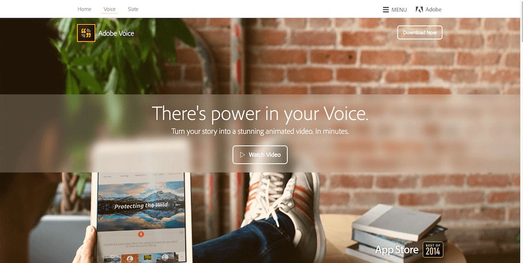 landing page de Adobe Voice