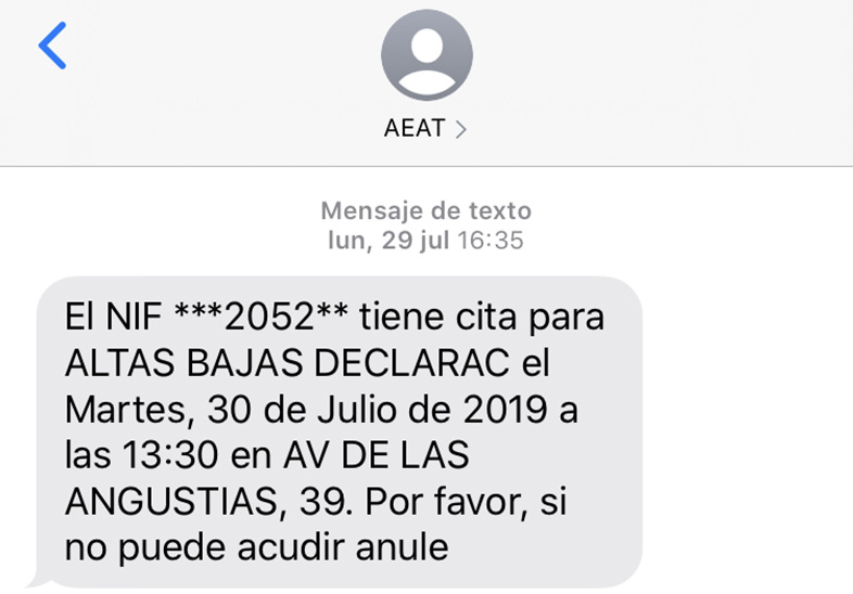 Recordatorio de cita por SMS