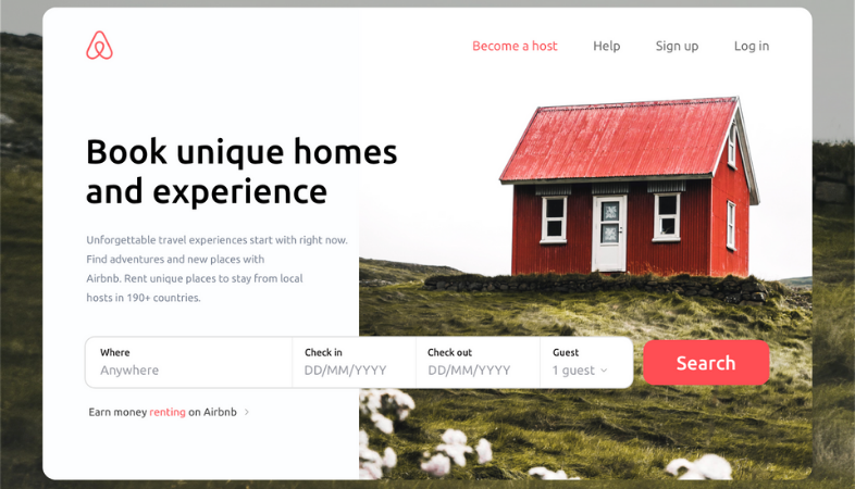 Página de aterrizaje de Airbnb