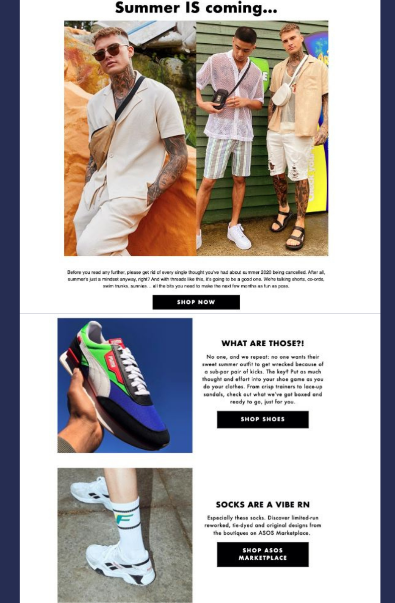 Campaña de email de rebajas de verano de ASOS 