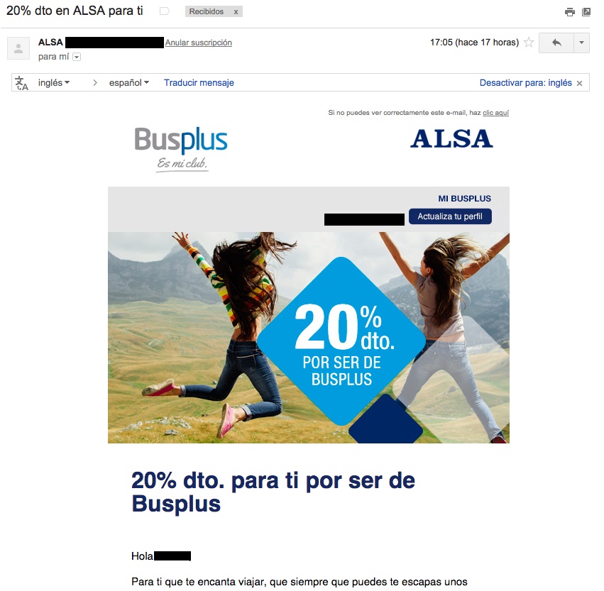 ejemplos de asuntos de email : Alsa