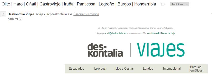 email marketing de marcas de viajes