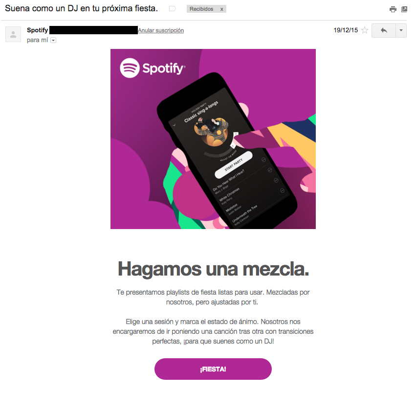 ejemplos de asuntos de email : Spotify