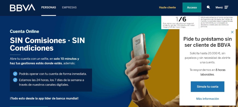 BBVA landing page sector bancario