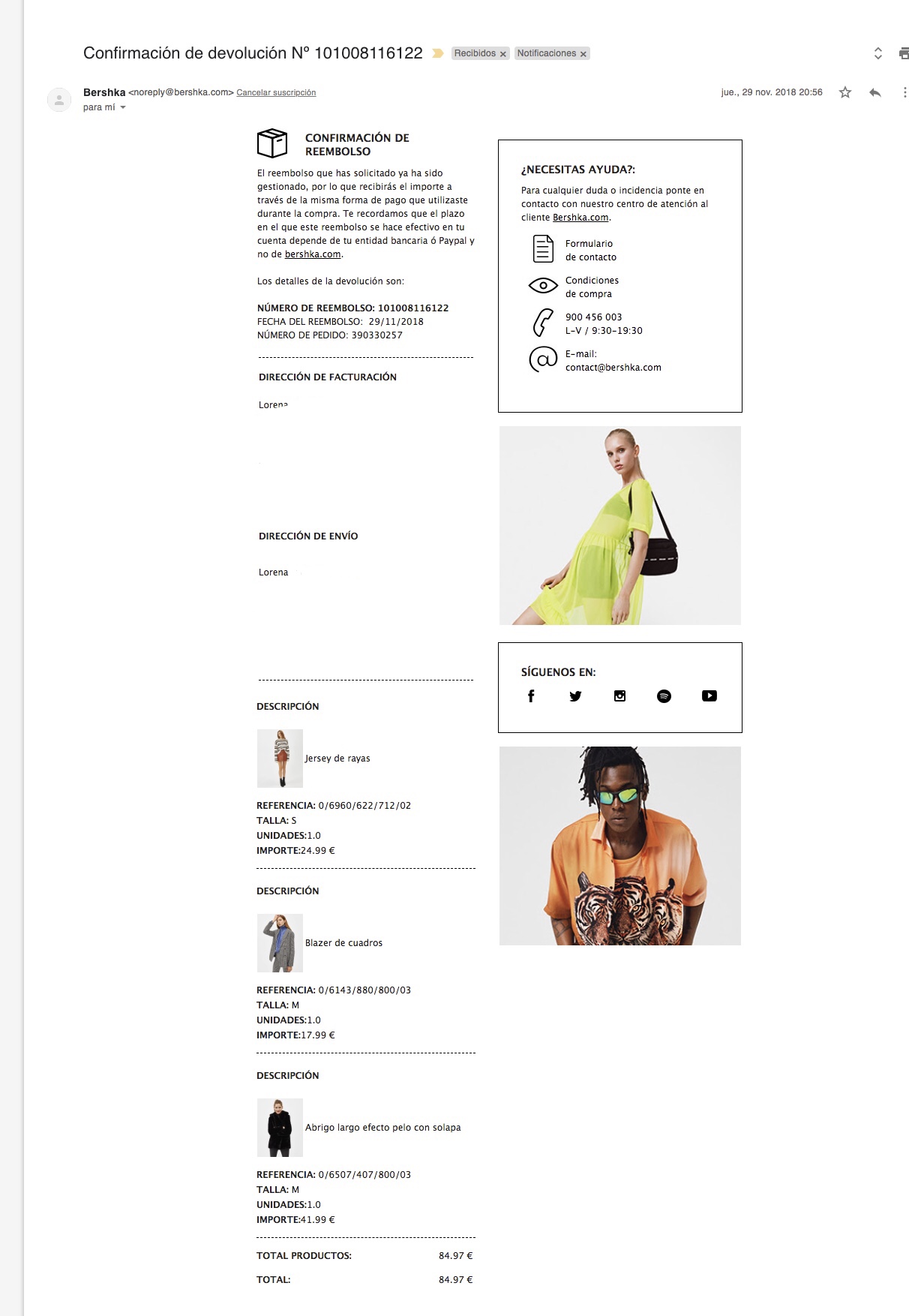 gestionar devoluciones con Email Marketing bershka