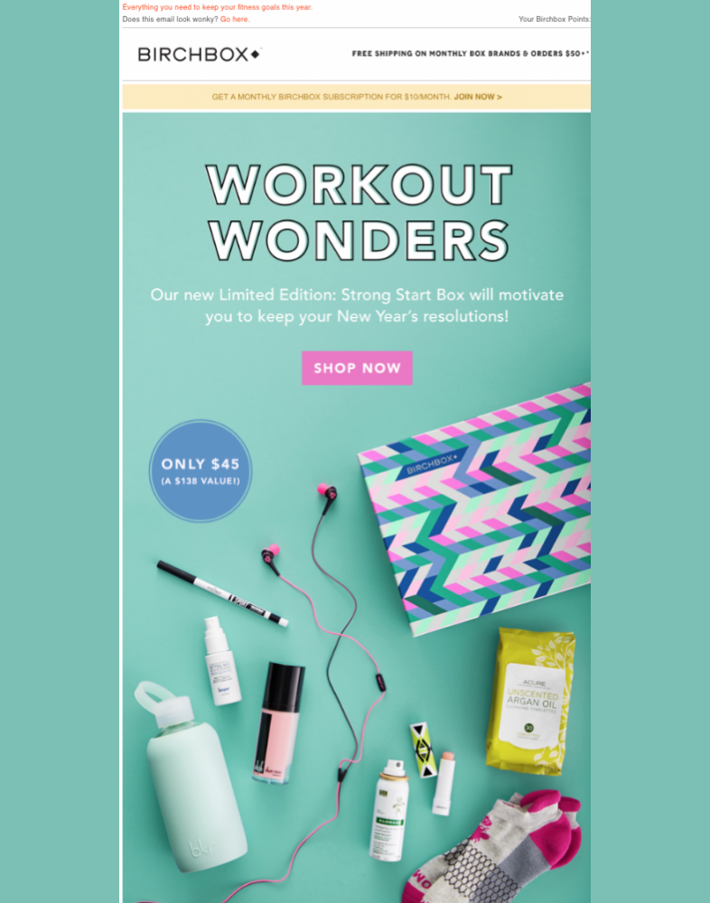 Emails de urgencia de Birchbox con productos de edición limitada