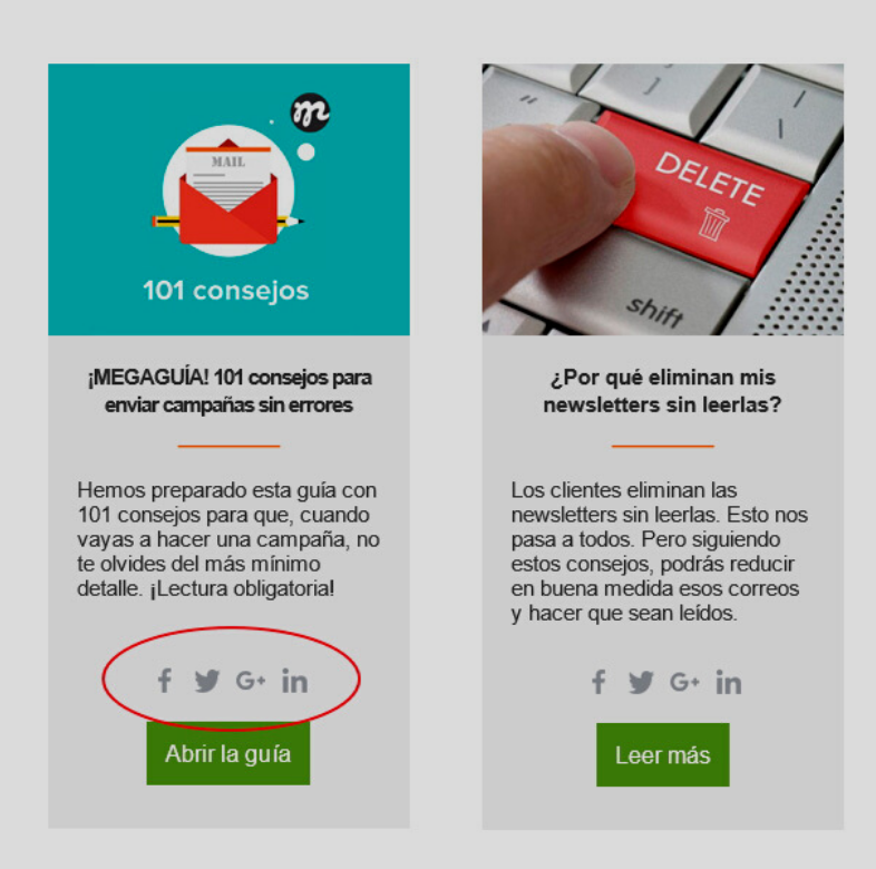 Botones de redes sociales en email