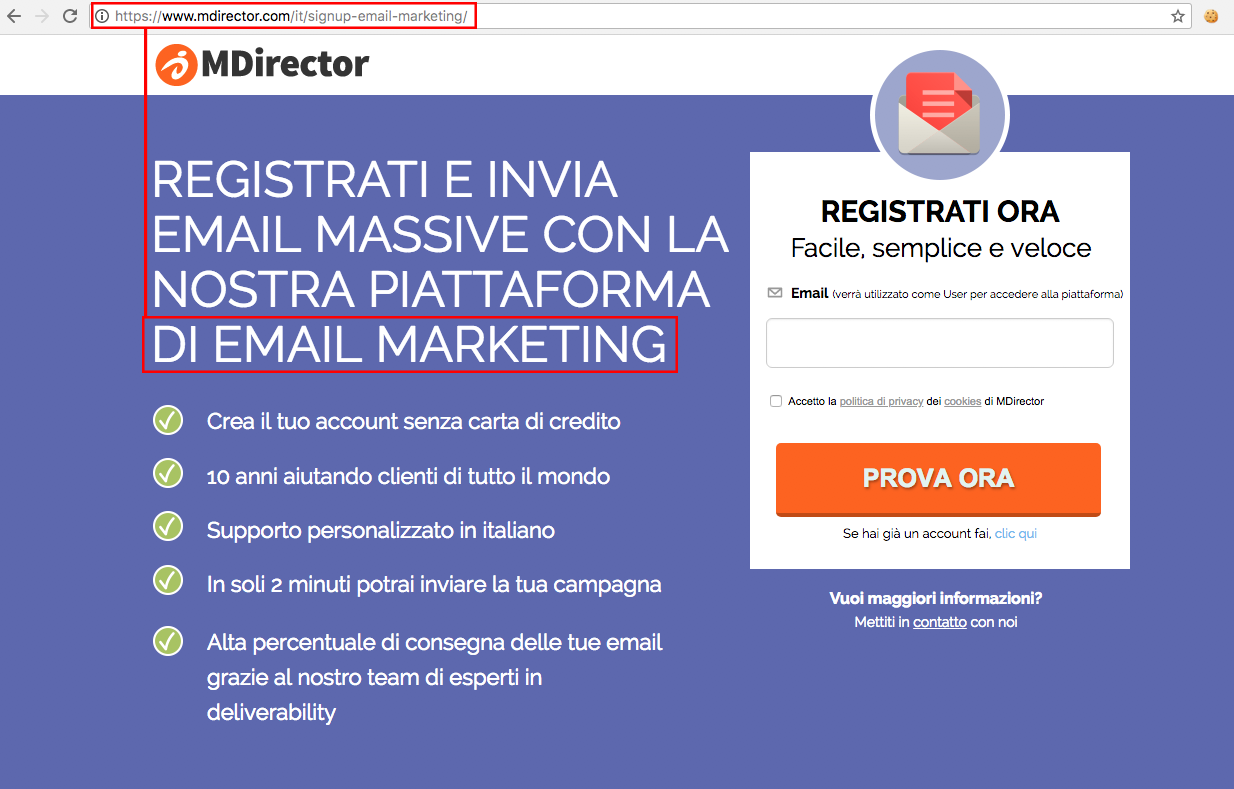 posizionare una landing page