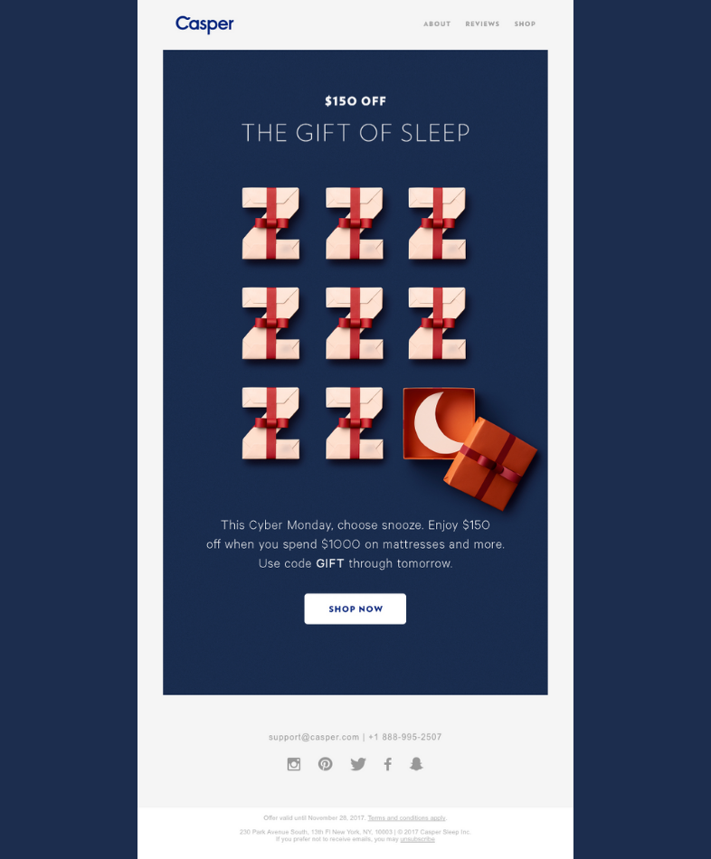 Ejemplos de newsletters de Cyber Monday: Casper