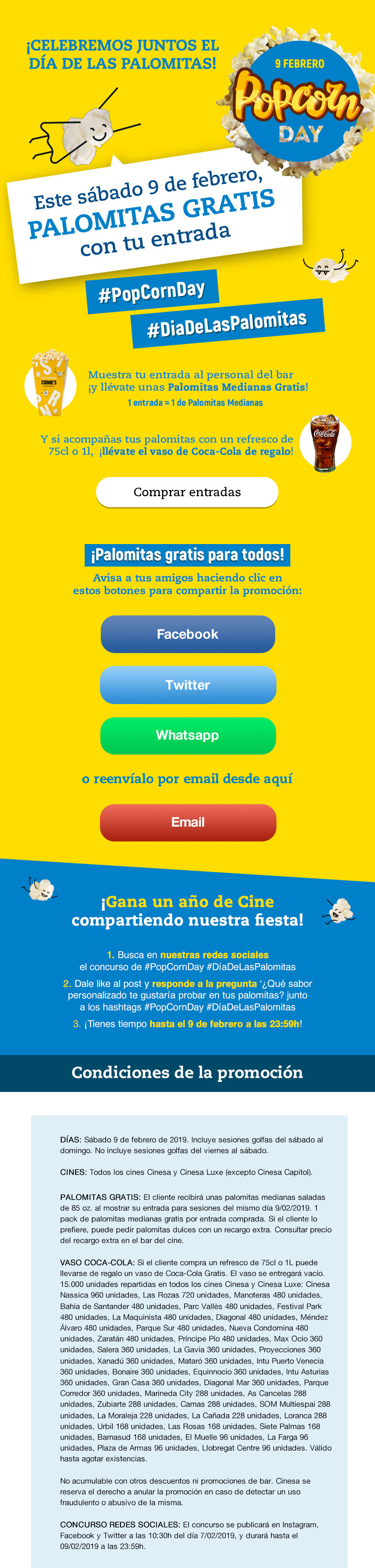 campañas de email marketing más virales: concurso día de las palomitas Cines