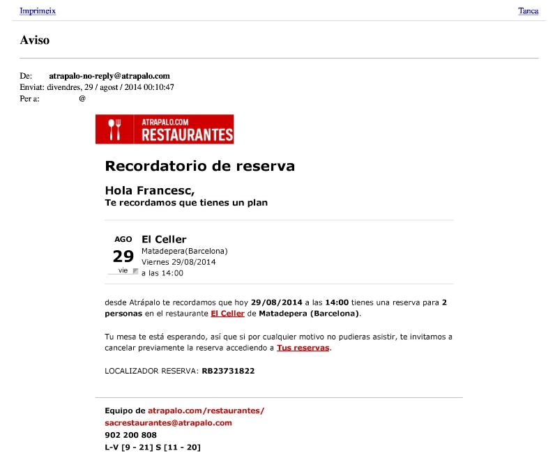 Envíos de Email Marketing por recordatorio de reserva