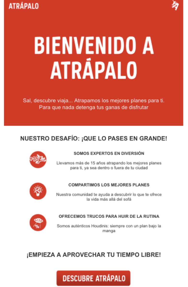 Correo de bienvenida de Atrápalo