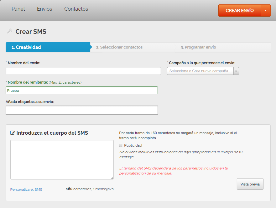 herramienta de SMS Marketing: crear sms 