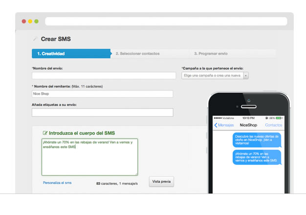 crea rich sms con MDirector