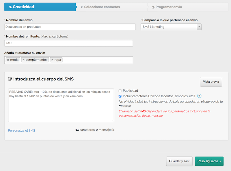 Paso 2 para enviar sms masivos: creatividad