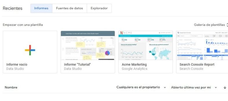 crear un informe con Google Data Studio