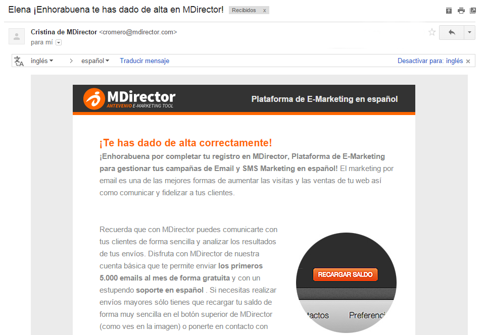 emails de bienvenida : MDirector