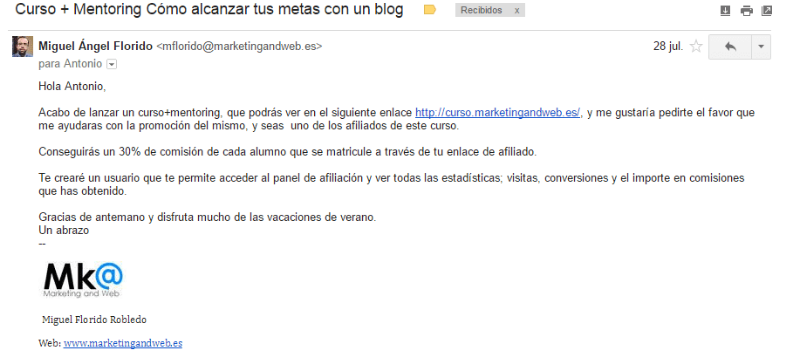 Nombre de la cuenta email