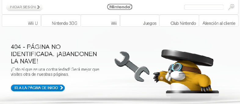 Página de error 404 de Nintendo