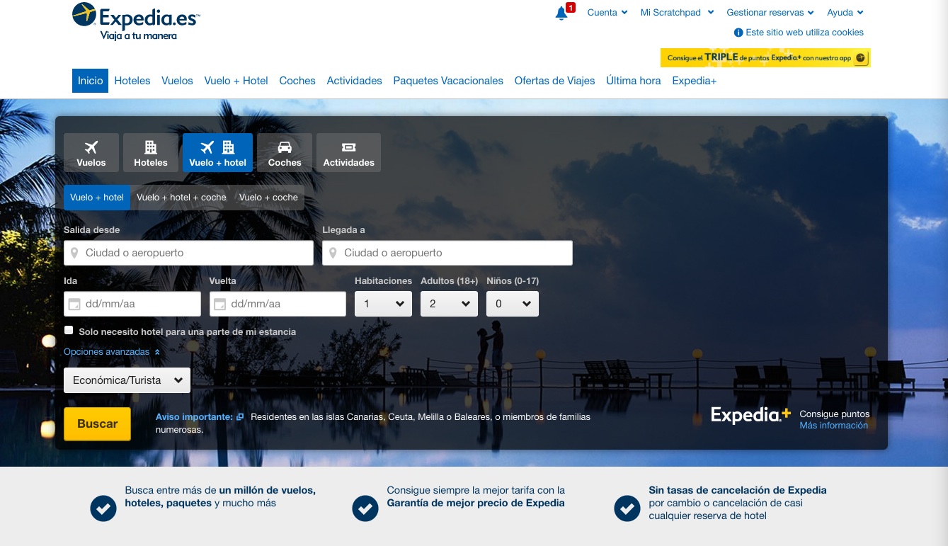 las mejores webs de viajes: expedia