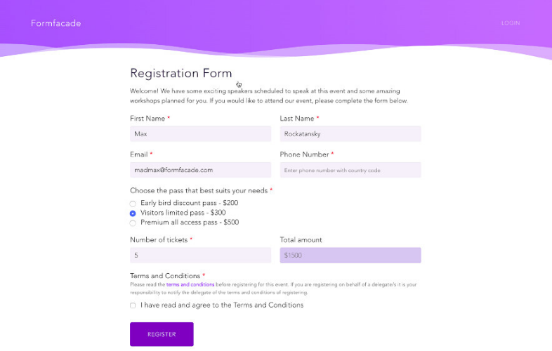 Modelo de formulario de registro