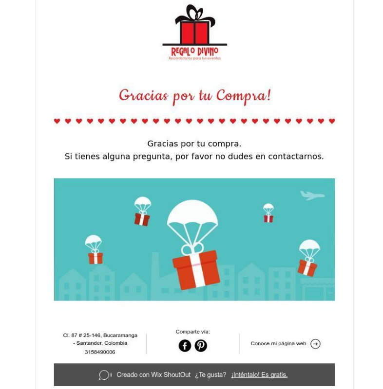 Correo de agradecimiento por comprar