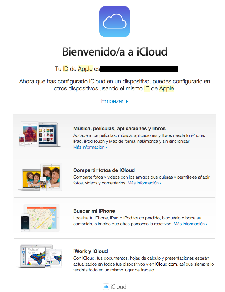 emails de confirmación : iCloud