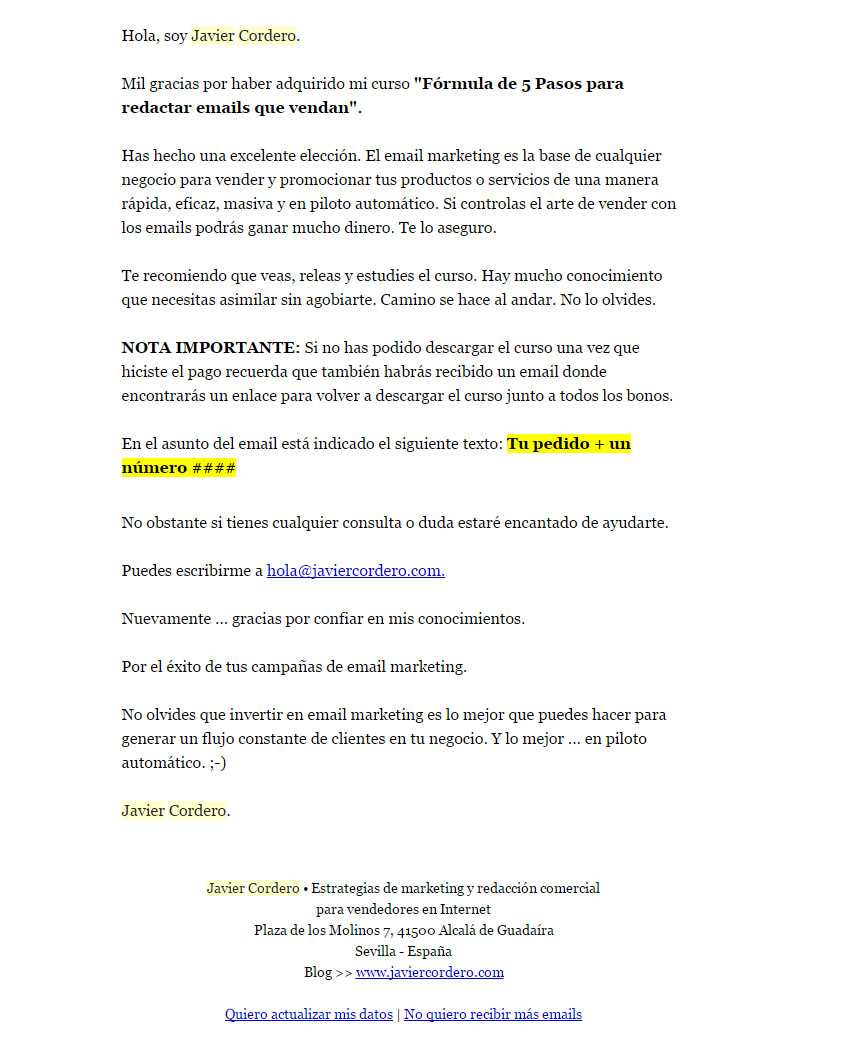 mail di benvenuto in grado di incrementare il tasso di conversione: Javier Cordero