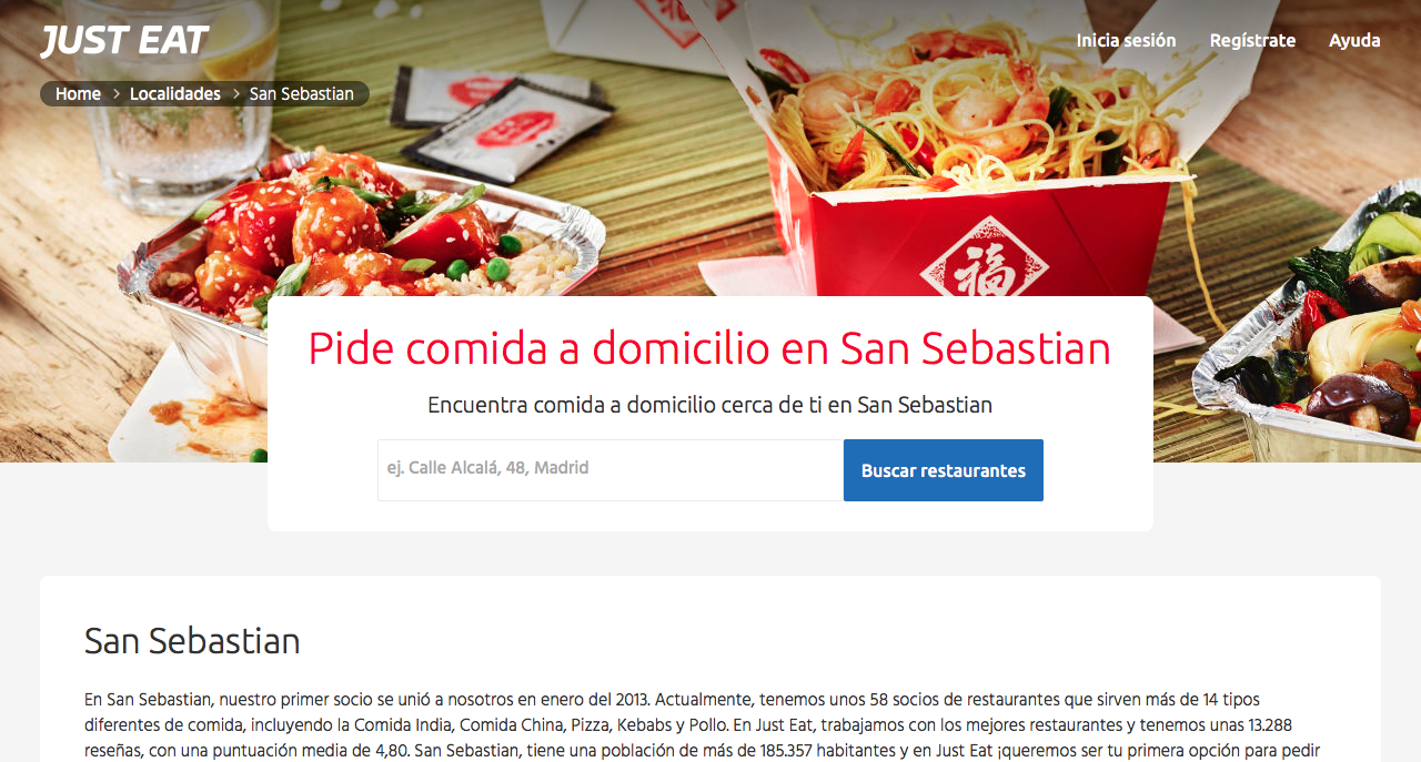 landing pages del sector restauración: Just Eat