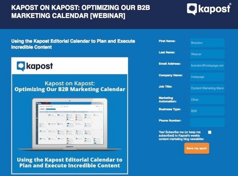 Kapost landing pages