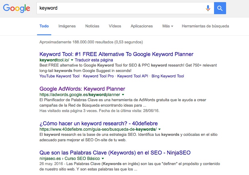 Búsqueda de palabras clave en Google