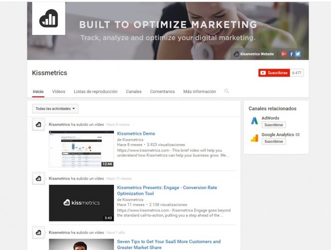 10 canales de youtube sobre marketing digital: kissmetrics