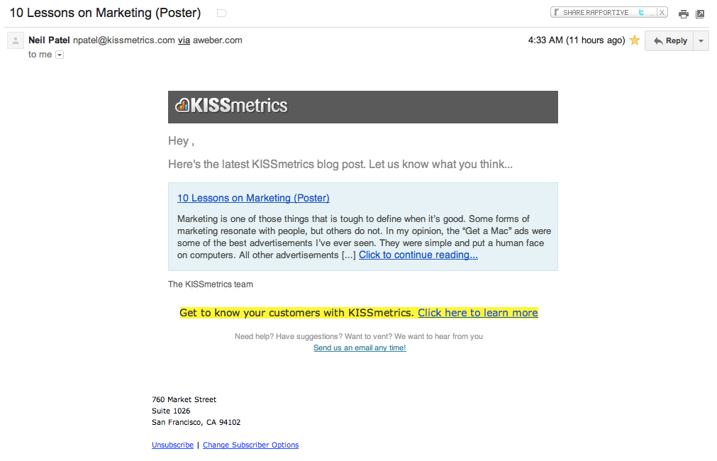 email marketing casos de éxito: KISSmetrics