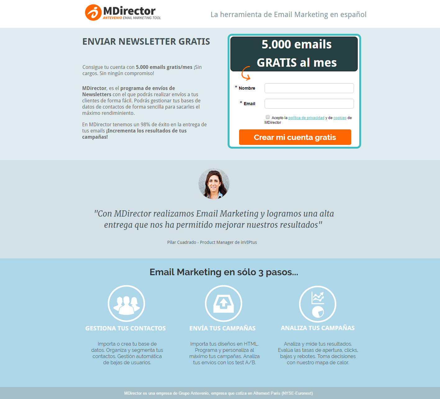 Incorpora testimonios en landing pages: MDirector