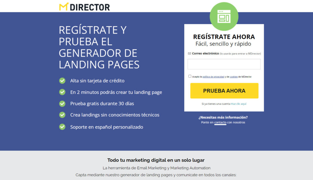 Generador de Landing page en Mdirector