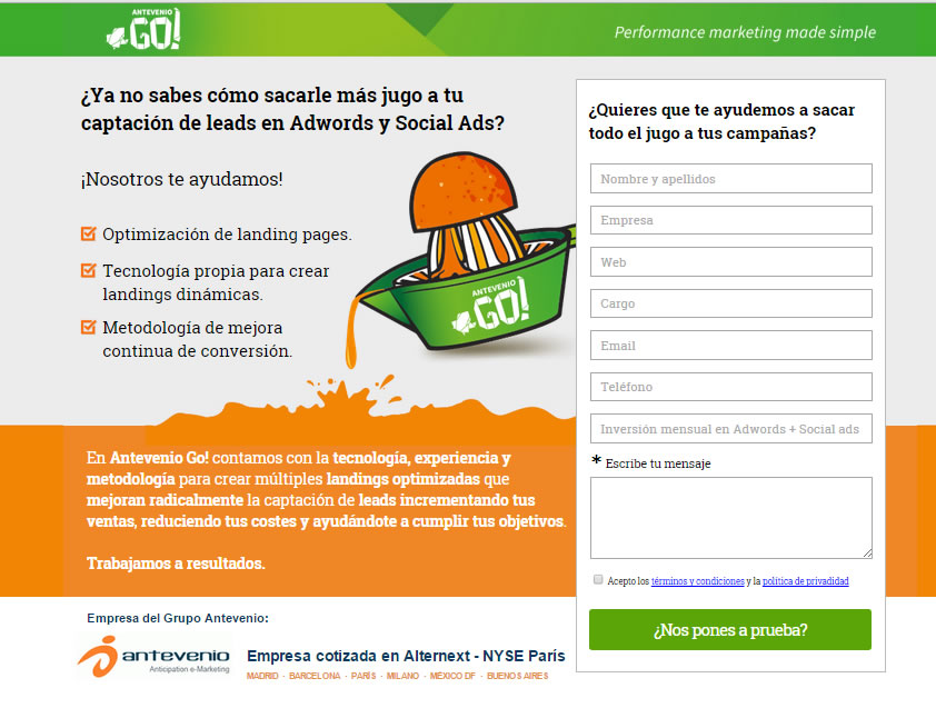 imágenes en landing pages: Antevenio Go!