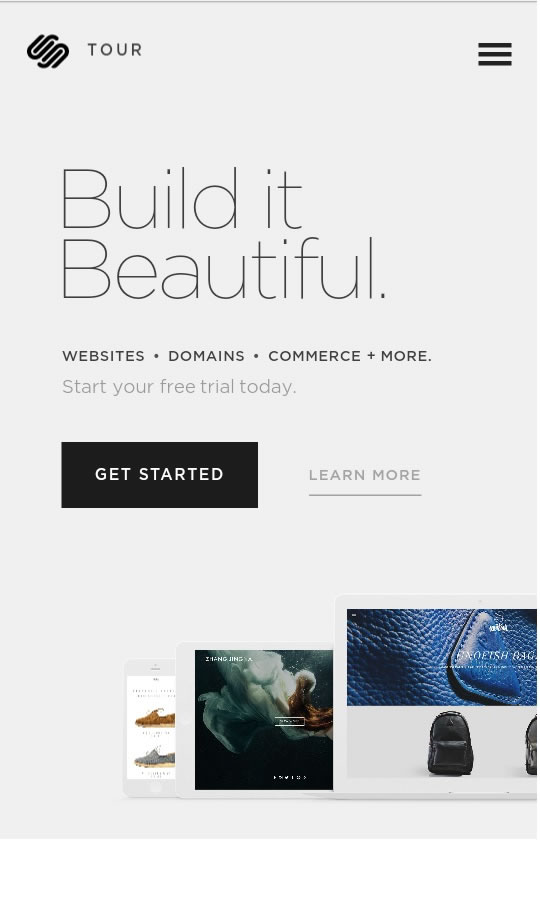 landing page móvil de SquareSpace