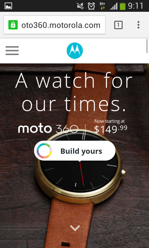 landing page móvil de Motorola