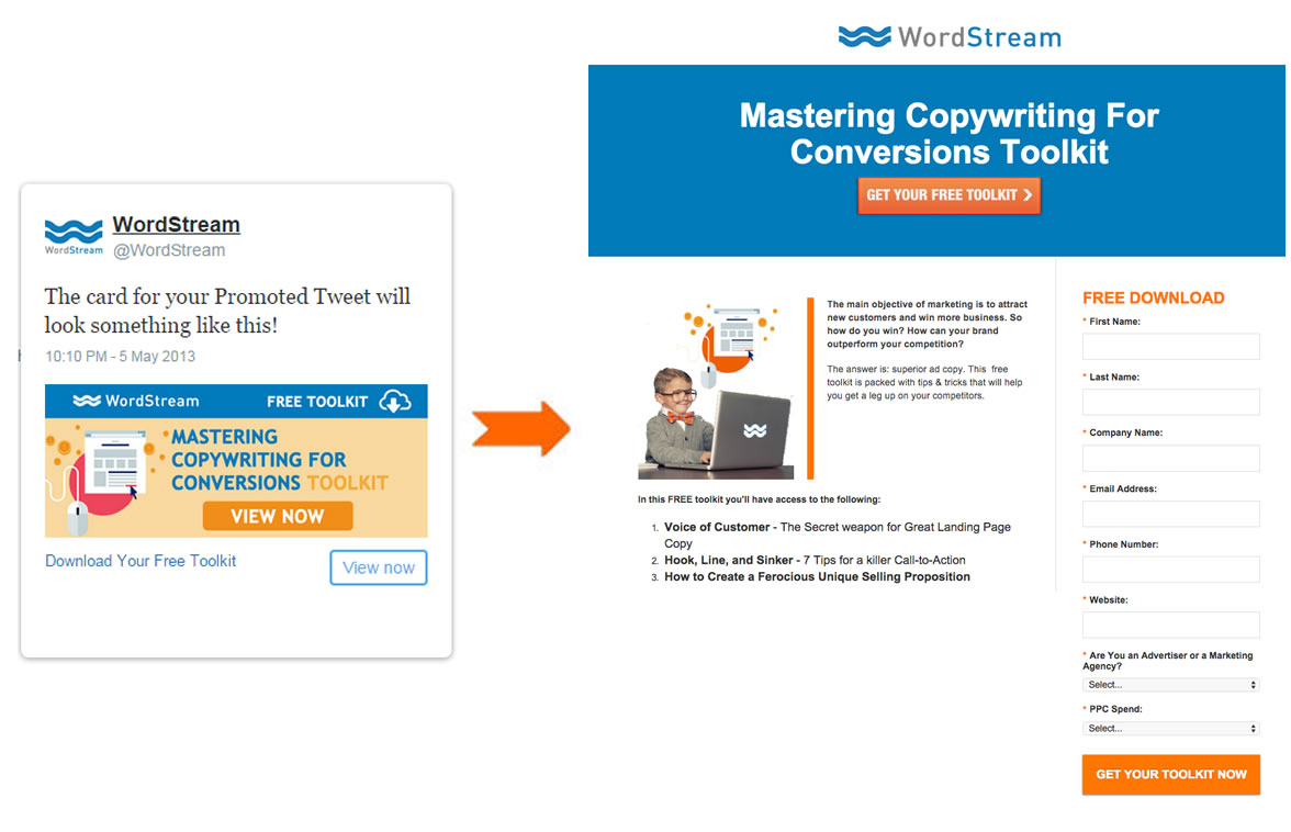 landing page ideal para Twitter Ads : Wordstream