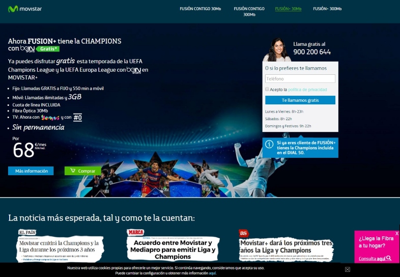 Ejemplos de landing page para el sector deportivo: Movistar- UEFA