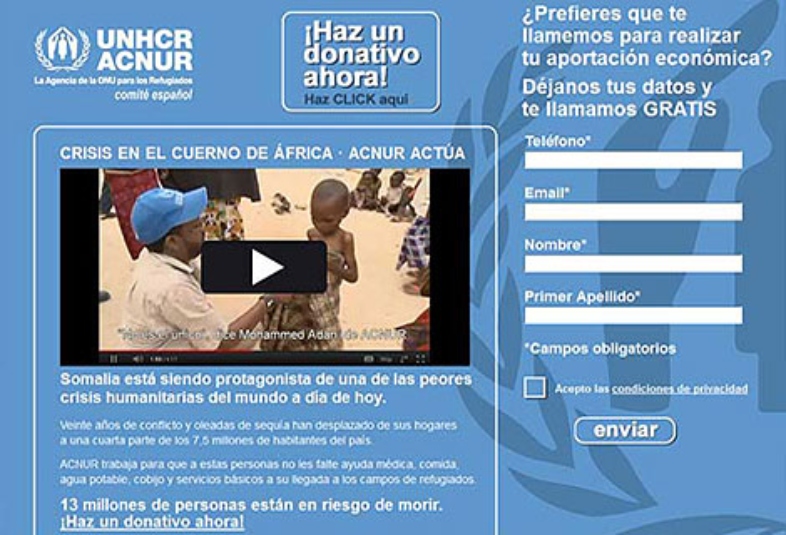 Landing page UNHCR Acnur