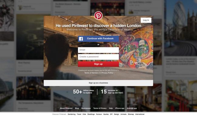 campagne con landing pages di successo: Pinterest