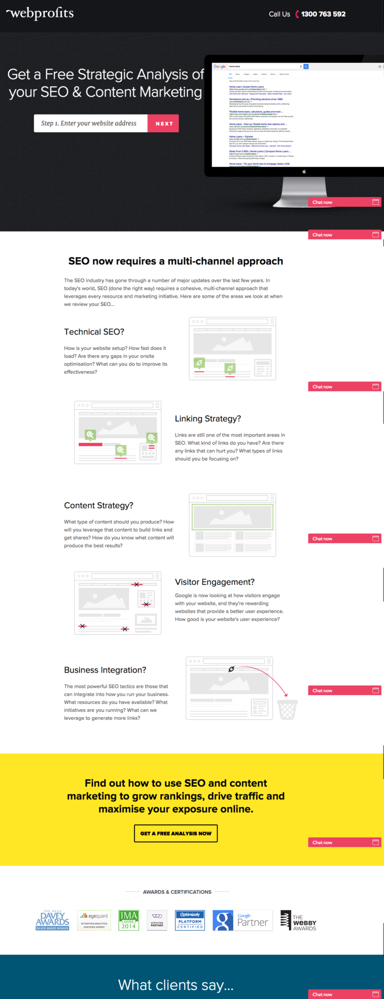 campagne con landing pages di successo: Webprofits