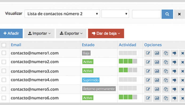 gestionar listas de email